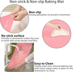 Silicone Pastry Mat 28" x 20" Extra Thick Non Stick Baking Mat with Measurements and Edge Heightening, Food Grade Silicone Rolling Mat for Pastry, Bread, Cookies, Pizza, Fondant, Pasta - Pink