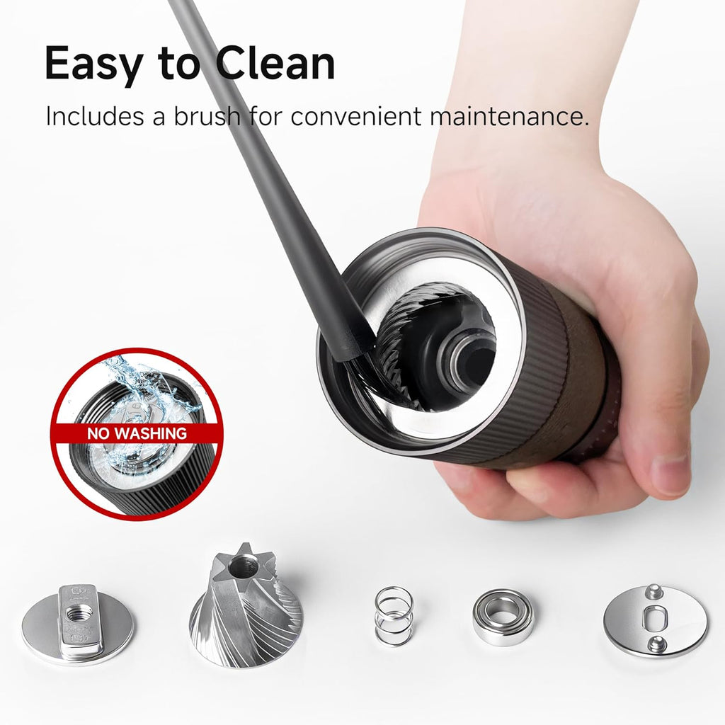 HiBREW G4B Manual Coffee Grinder with External Adjustable Dial - Aluminum Conical Burr Mill, Numerical Settings & Travel Case, Coarse to Fine Grind for Espresso Pour Over Moka Pots. 22g Capacity