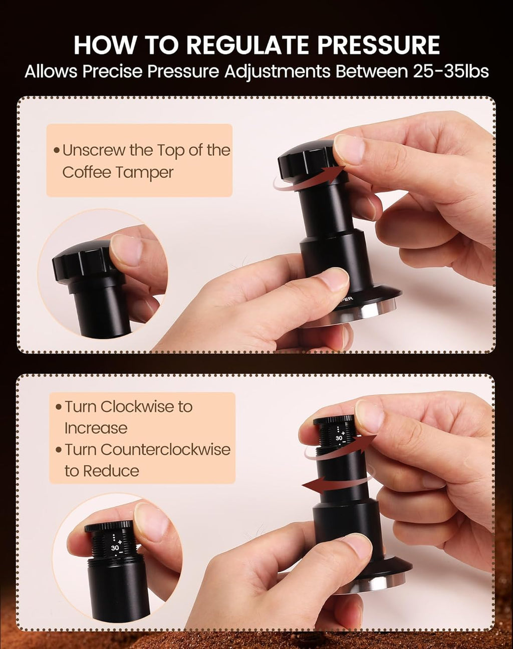 Espresso Tamper Kit, 53mm Spring-Loaded Calibrated Coffee Tamper with Click Feedback, Self-Leveling Ripple Base, Espresso Press Tool Compatible with 54mm Espresso Machines Portafilter, Black