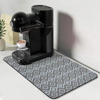 Bloss Dish Drying Mat, 12"x19" Absorbent Coffee Bar Mat with Waterproof Rubber Back, Fit Under Coffee Maker Machine/Kitchen Counter(Gray-White Plaid)