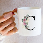 Retreez Initial A-Z Floral Botanical Bouquet Alphabet Monogrammed Monogram Mug 11 Oz Ceramic Tea Coffee Mugs - Appreciation Thank You Wedding Birthday Gifts for her friend coworker sister - C Initial