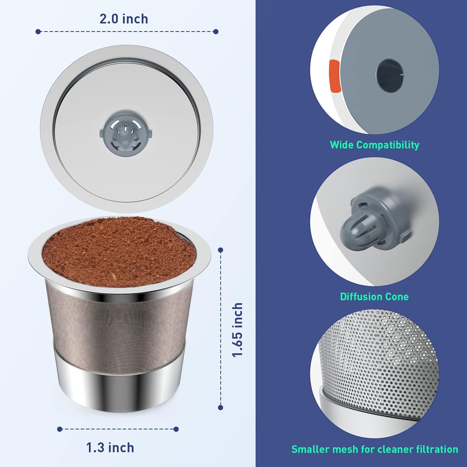 Reusable K Cups | Reusable K Cups for Keurig 1.0 & 2.0 Single Cup Coffee Makers,Stainless Steel Integrated Mesh Strainer keurig accessories (4 pack)