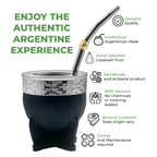 Premium Argentina-Uruguay Yerba Mate Cup and Bombilla Set, Organic Gourd Tea Mug with Steel Straw (Bombilla) and Cleaning Brush, Handcrafted for Loose Leaf Yerba Mate Tea - Imperial Version