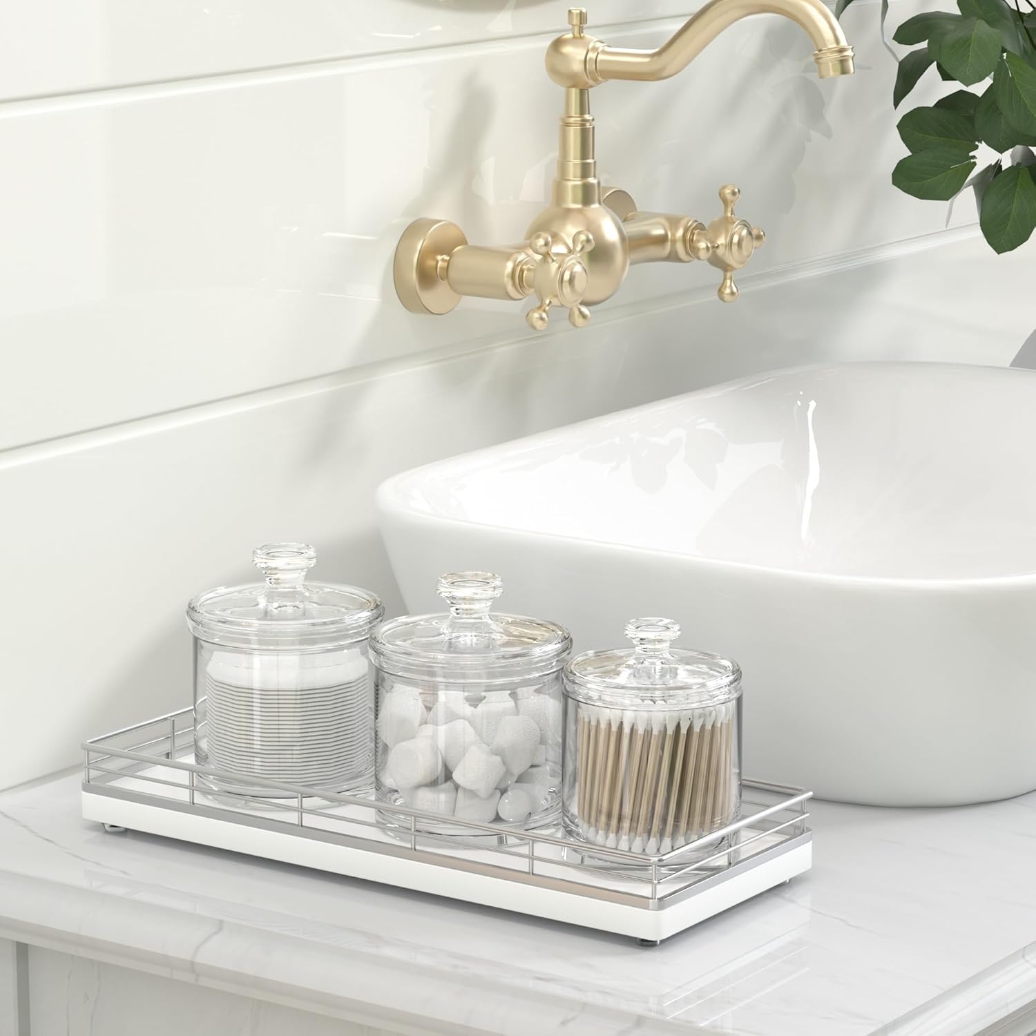 Bathroom Tray for Counter, Oak Wooden 11.2" L Vanity Tray for Jewelry Candle Makeup Perfume, Holder for Coffee Table Decor Bar Silver