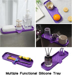 Silicone Bathroom Soap Dishes with Drain Spout-Bathroom and Kitchen Sink Organizer,Sponge Holder,Dish Soap Tray,Perfect for Dispenser,Scrubber,Bottle,Cup on Sink or Counter-Purple 12"×4"