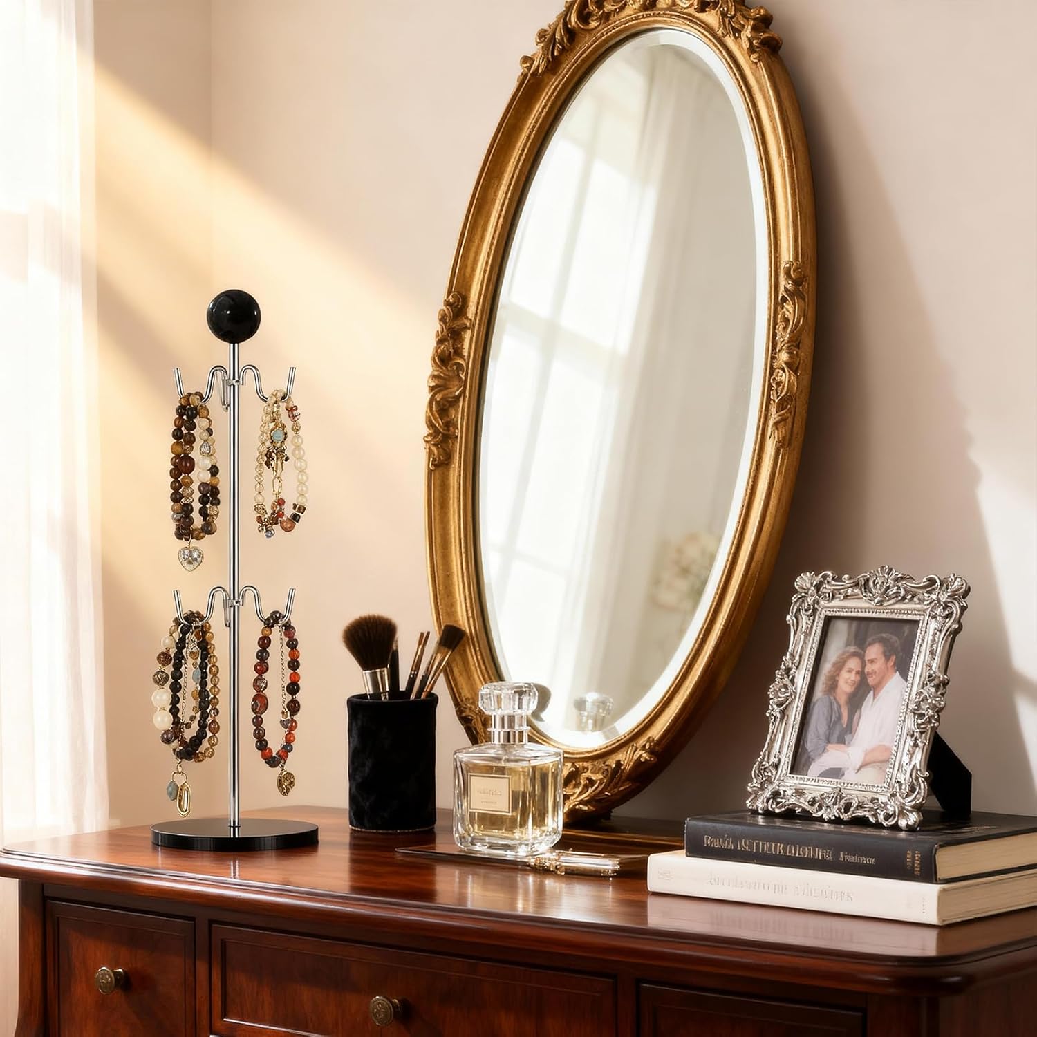 Mug Holder,6 Hooks Coffee Mug Tree for Counter,No Assembly Metal Cup Holder with Stable Acrylic Base,Mug Rack for Coffee Bar Accessories,Black