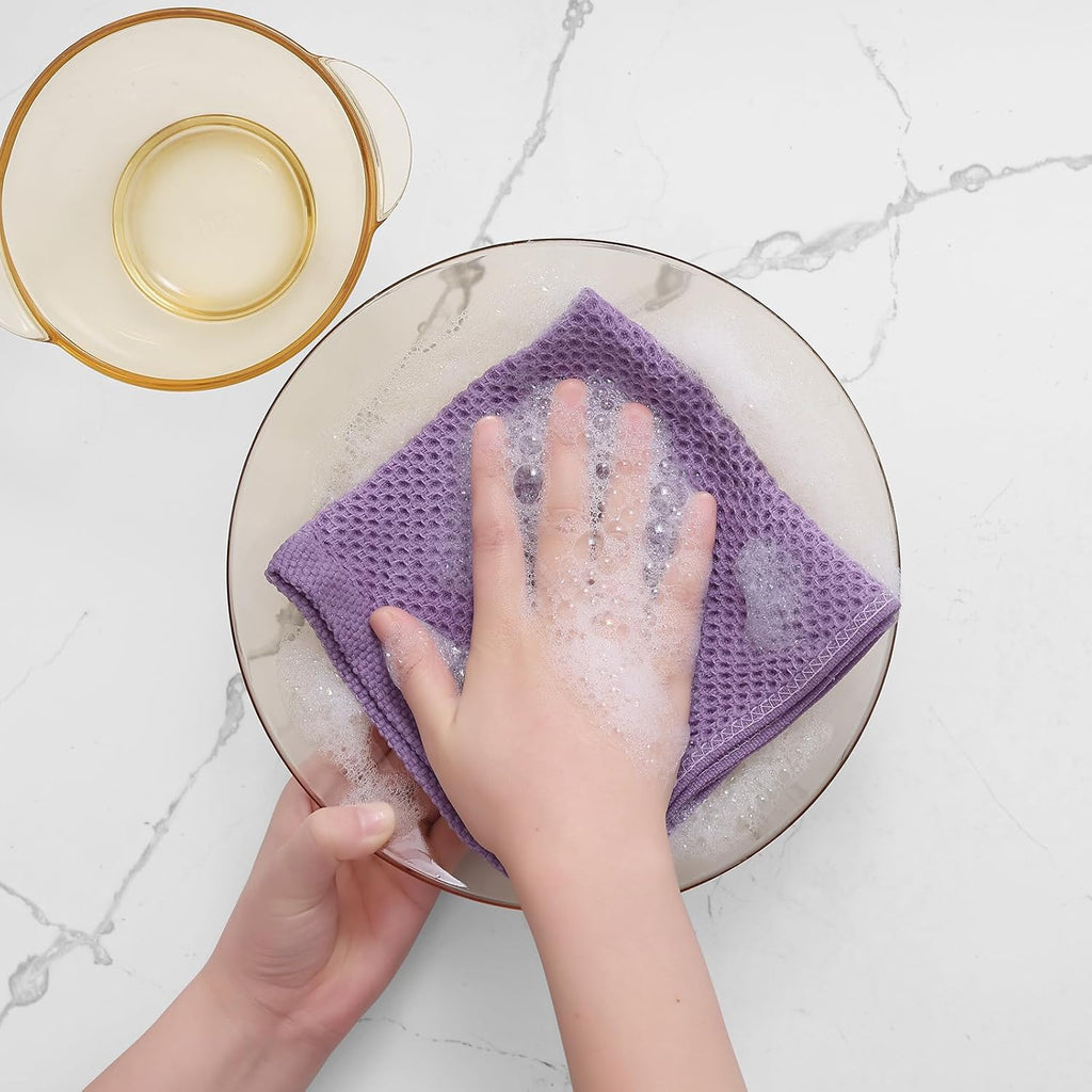 Homaxy 100% Cotton Waffle Weave Kitchen Dish Cloths, Ultra Soft Absorbent Quick Drying Dish Towels, 12 x 12 Inches, 6-Pack, Lavender