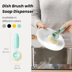 Vigar Rengo Soap Dispensing Dish Brush, Dish Brush with Soap Dispenser for Pot Scrubber, Dishes, Sink Cleaner, and Kitchen Essentials, Turquoise