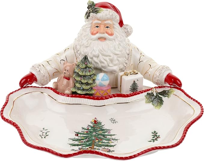 Spode Christmas Tree Gold Collection Figural Santa Dish, 12.25-Inch Holiday Décor Candy Bowl - Fine Earthenware with 22-Karat Gold Accents, Christmas Mantel Decoration & Holiday Tableware