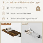 Dreamland Deep Floating Shelves for Wall, Brown Wood Wall Mounted Shelves, Large Floating Shelf 12 * 24 inchSet of 2 for Bookshelf Living Room Bedroom Home Office Bathroom