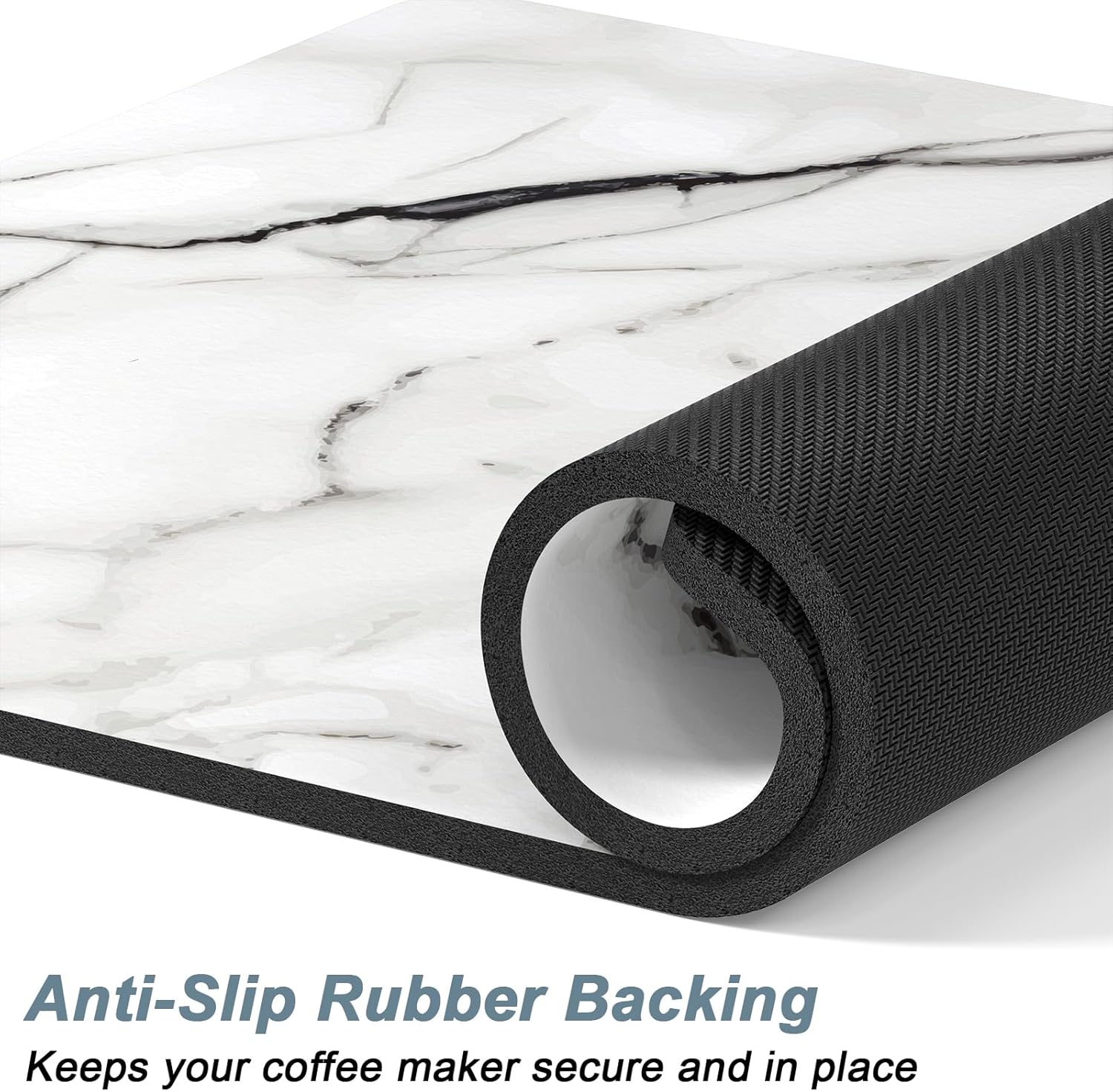 Rnivvi Coffee Mat, 12" x 19" Cute Marble Style Coffee Bar Mats for Espresso Machine Station Accessories and Organizer, Hide Stain Rubber Backed Absorbent Dish Drying Pad for Kitchen Counter, White