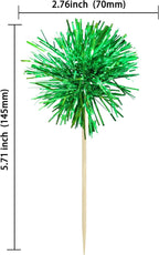 Gyufise 30Pcs Foil Firework Cupcake Toppers Sparkle Tinsel Cake Toppers Tinsel Drink Cake Decoration Cocktail Picks for Birthday Wedding Graduation Party Supplies Dark Green