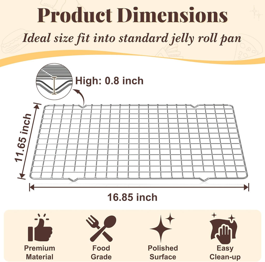 Cooling Racks for Cooking and Baking - 2 PCS 11.65" x 16.85" Grid Wire Baking Rack for Oven Cooking, Baking, Grilling, Roasting -Dishwasher Safe Bacon Rack- Fits Half Sheet Cookie Pan