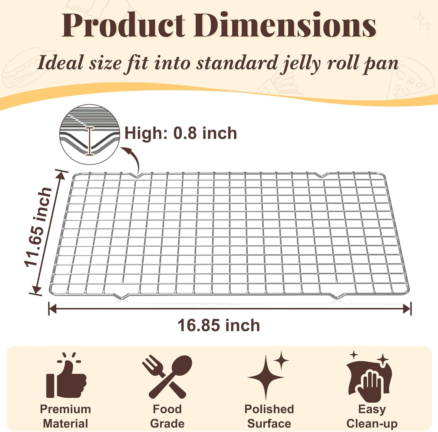 Cooling Racks for Cooking and Baking - 2 PCS 11.65" x 16.85" Grid Wire Baking Rack for Oven Cooking, Baking, Grilling, Roasting -Dishwasher Safe Bacon Rack- Fits Half Sheet Cookie Pan