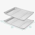 Navaris Half Sheet Baking Pan Breading Trays w Racks - Stainless Steel Baking Sheet with Wire Rack Insert for Oven Cooking - Cookie Bacon Tray - Set of 4 15.7x11.8 (40x30cm)