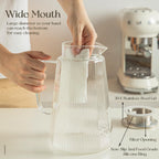 71oz Glass Pitcher with Lid, Ribbed Beverage Carafe for Hot & Cold Drinks, Water Jug with Handle for Juice, Tea, Milk, Iced Coffee – Heat Resistant Glass Serveware (1)