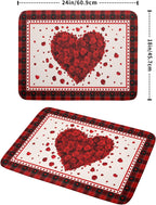 Giwawa Love Heart Dish Drying Mat 18x24 inch Valentines Day Red Rose Flowers Dish Drainer Mats Red Black Buffalo Plaids Absorbent Dish Drying Pad for Kitchen Countertop Wedding Large Decor