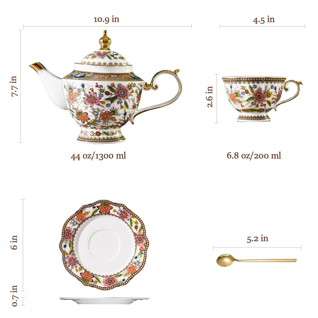 ACMLIFE Fine Bone China Tea Set, British Vintage China Set for Adults 24K Gold, Afternoon Cups and Saucers for Women Tea Party or Gift Giving (Pink and Gold)