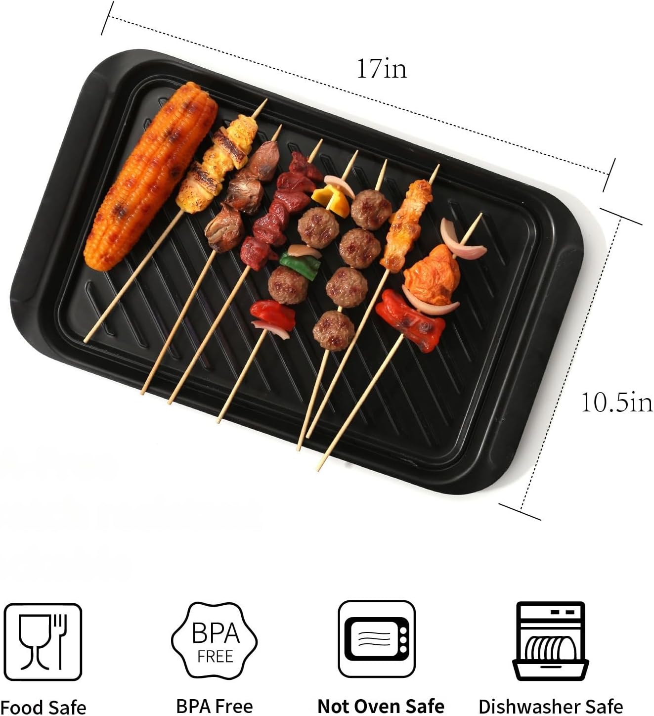TP Grilling Prep and Serve Trays, 17" BBQ Tray for Meat Marinating and Food Plating, Melamine Serving Platters Set of 2 Grilling Accessories, Black and White