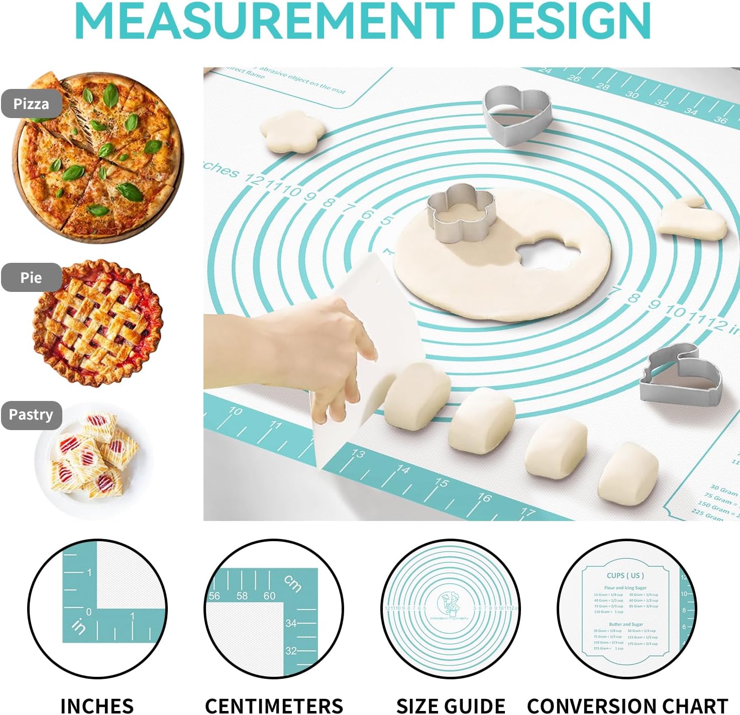 Non-Stick Silicone Pastry Mat, Thick Silicone Baking Mat - Dough Mat for Rolling, Silicone Mat for Baking Cookies Macarons Bread, Extra Large 26 x 16 Inch