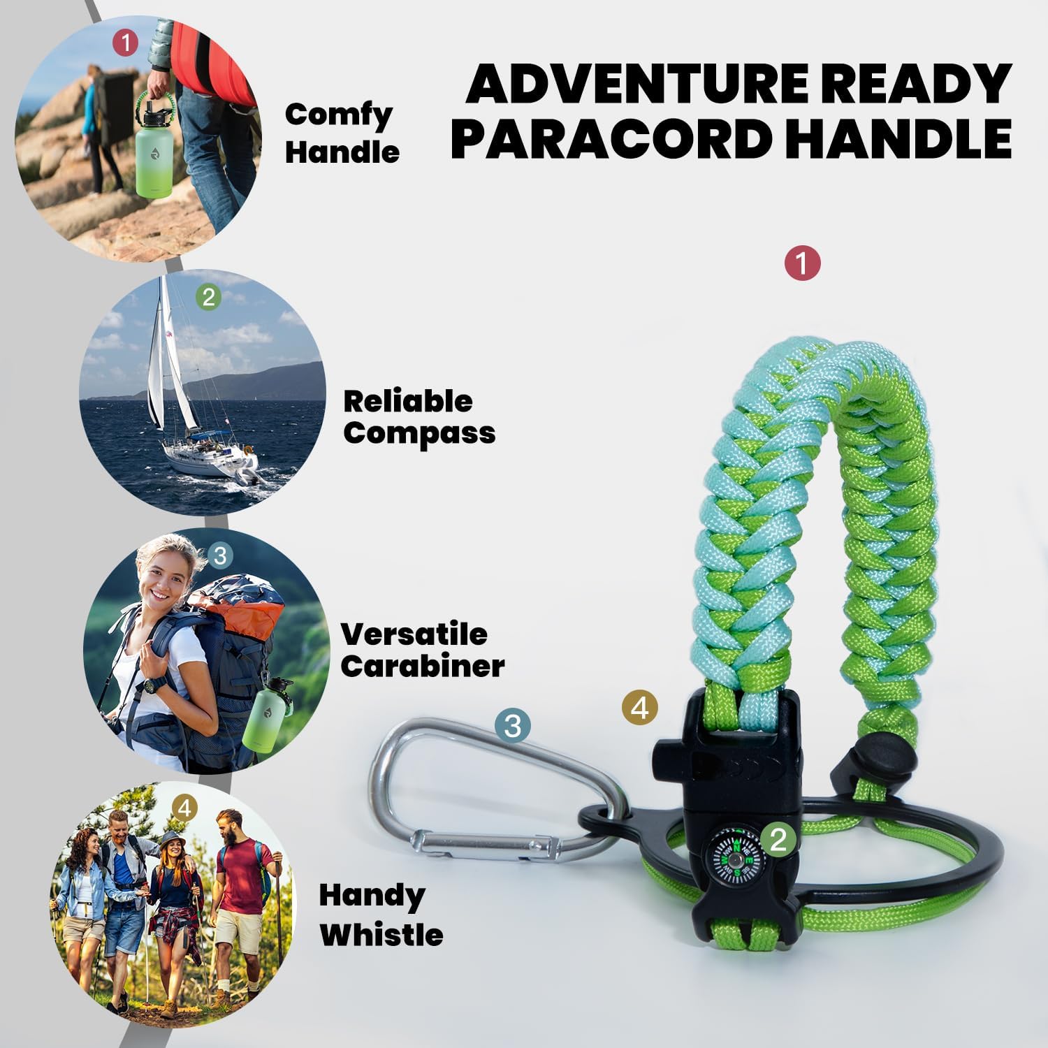 Insulated Water Bottle 64 oz, Triple Wall Vacuum Stainless Steel (Cold for 48 Hrs), Leak Proof & Non-BPA, Half Gallon Water Flask Jug with Paracord Handle & Straw Spout Lids