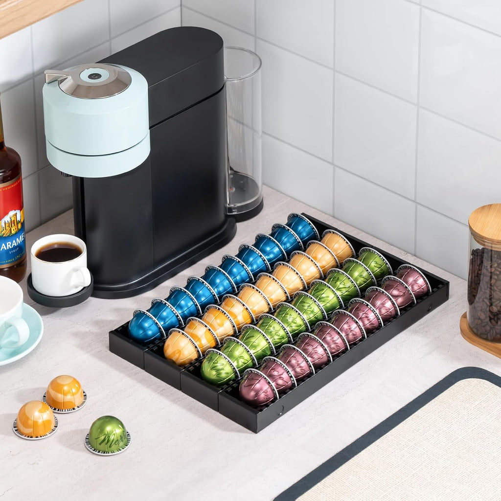 Rice rat Coffee Pod Holder Drawer Organizer Insert for Counter,Nespresso Pod Holder DIY Magnetic Connect Black Metal(4 Packs)