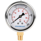 Glycerin Filled Pressure Gauge 1000psi/70bar, Stainless Steel case, Brass Inside Construction, 2-1/2" dial, 1/4" NPT Rear Connection.