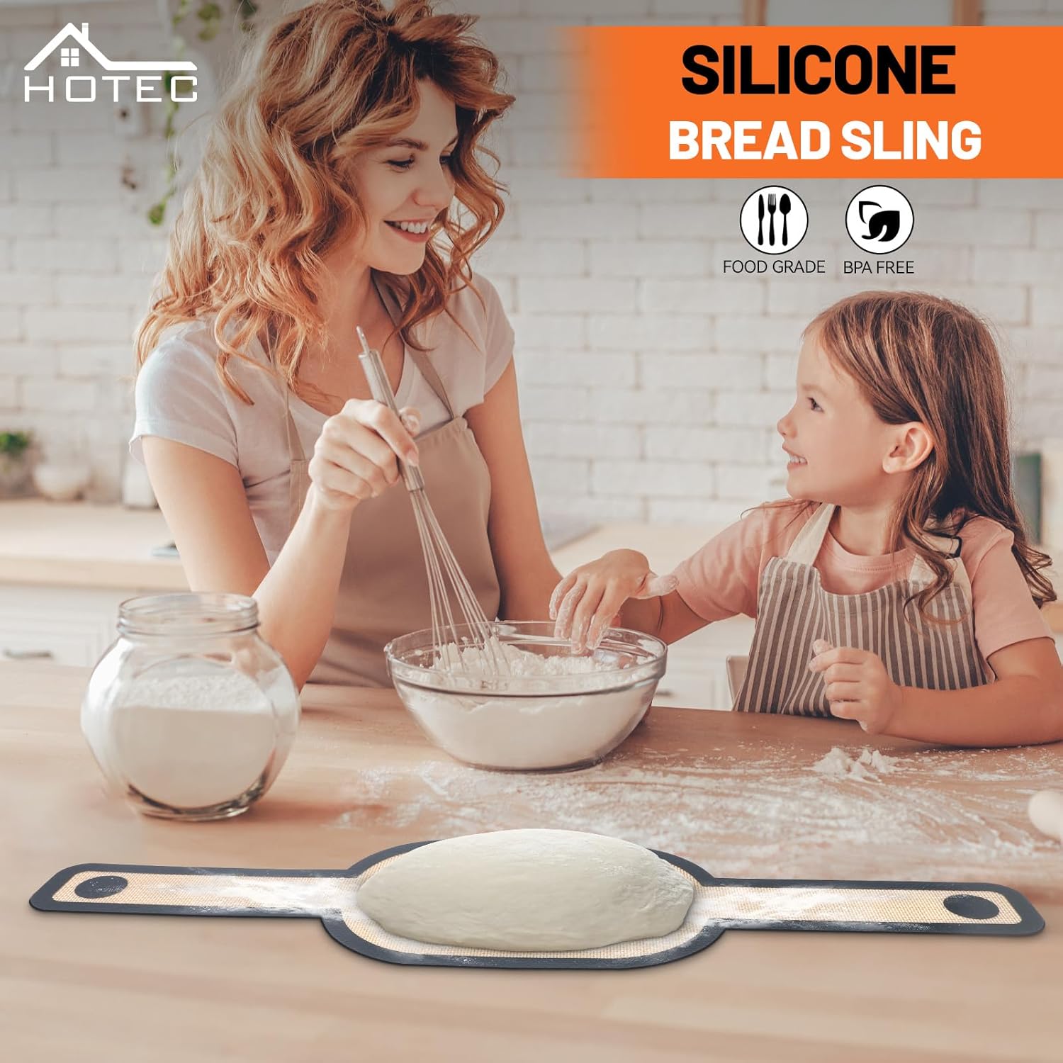 HOTEC Silicone Bread Sling for Dutch Oven - 2 Pack Non-Stick Baking Mat with Long Handle Easy to Transfer Sourdough Bread, Reusable Heat Resistant to 500°F/260°C Dutch Oven Liners Baking Supplies