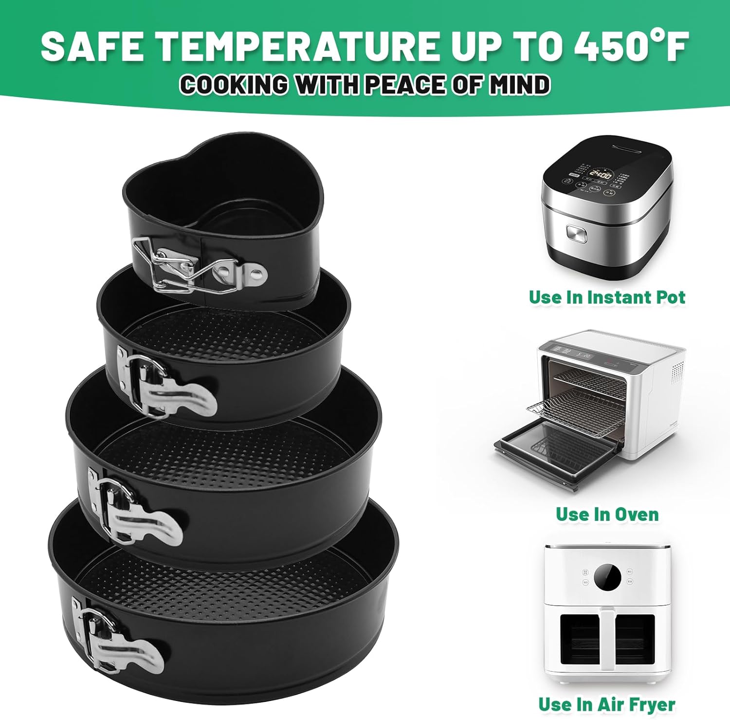 Springform Cake Pan Set,Non-Stick Springform Pans Set of 4 (4, 7, 9,10inches),Leak-Proof Round Cake Pans with Removable Bottom for Baking Cake Pie Pizza and Quiches (BlackX4)