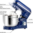 Aucma Stand Mixer,6.5-QT 660W 6-Speed Tilt-Head Food Mixer, Kitchen Electric Mixer with Dough Hook, Wire Whip & Beater (6.5QT, Royal Blue)