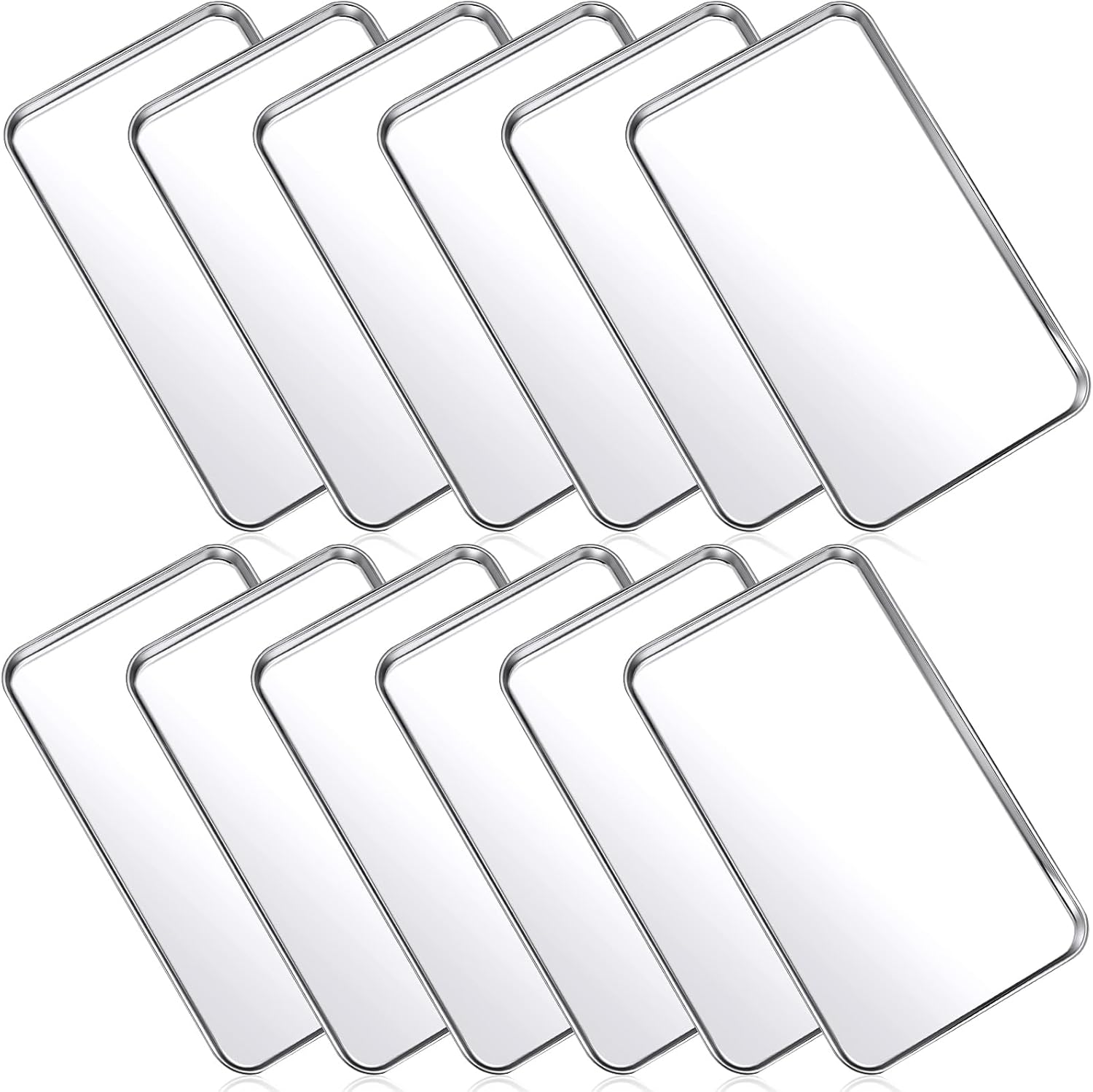 Mimorou 12 Pcs Baking Sheet Stainless Steel Cookie Small Metal Sheet Pans Professional Rectangle Oven Trays Kitchen Baking Cooking Oven and Toaster, Dishwasher Safe(10.2 x 5.9 Inch)