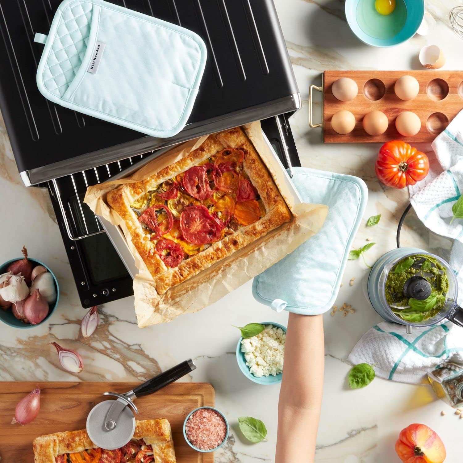 KitchenAid Asteroid Pot Holder 2-Pack Set, Mineral Water, 7"x10"