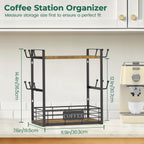 EsLuker.ly Coffee Mug Cup Holder Tree Bar Station Organizer for Countertop, Multi-Functional 2 Tier Mug Stand Rack for Kitchen, Storage Shelf with 12 Hooks, Vintage Brown-Black(Patented Design)