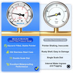 MEANLIN MEASURE -30inHG~60Psi Stainless Steel 1/4" NPT 2.5" FACE DIAL,Vacuum Pressure Gauge,Center Back Mount, with 1/4" x 1/2" NPT and 1/4" x 3/8" NPT Hex Bushing