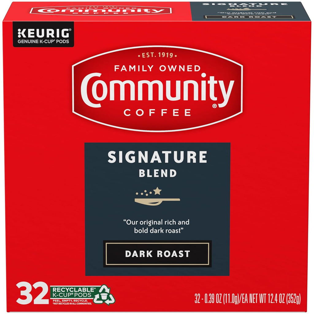 Community Coffee Signature Blend Dark Roast Single Serve Keurig K-Cup Pods 32 ct Box