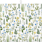 Blue Yellow Wildflower Dish Drying Mats for Kitchen Counter, Vintage Botanic Fern Leaves Floral Kitchen Drainer Pad, Absorbent Microfiber Reusable Washable Dish Draining Mats, Home Decor, 16 x 18 inch
