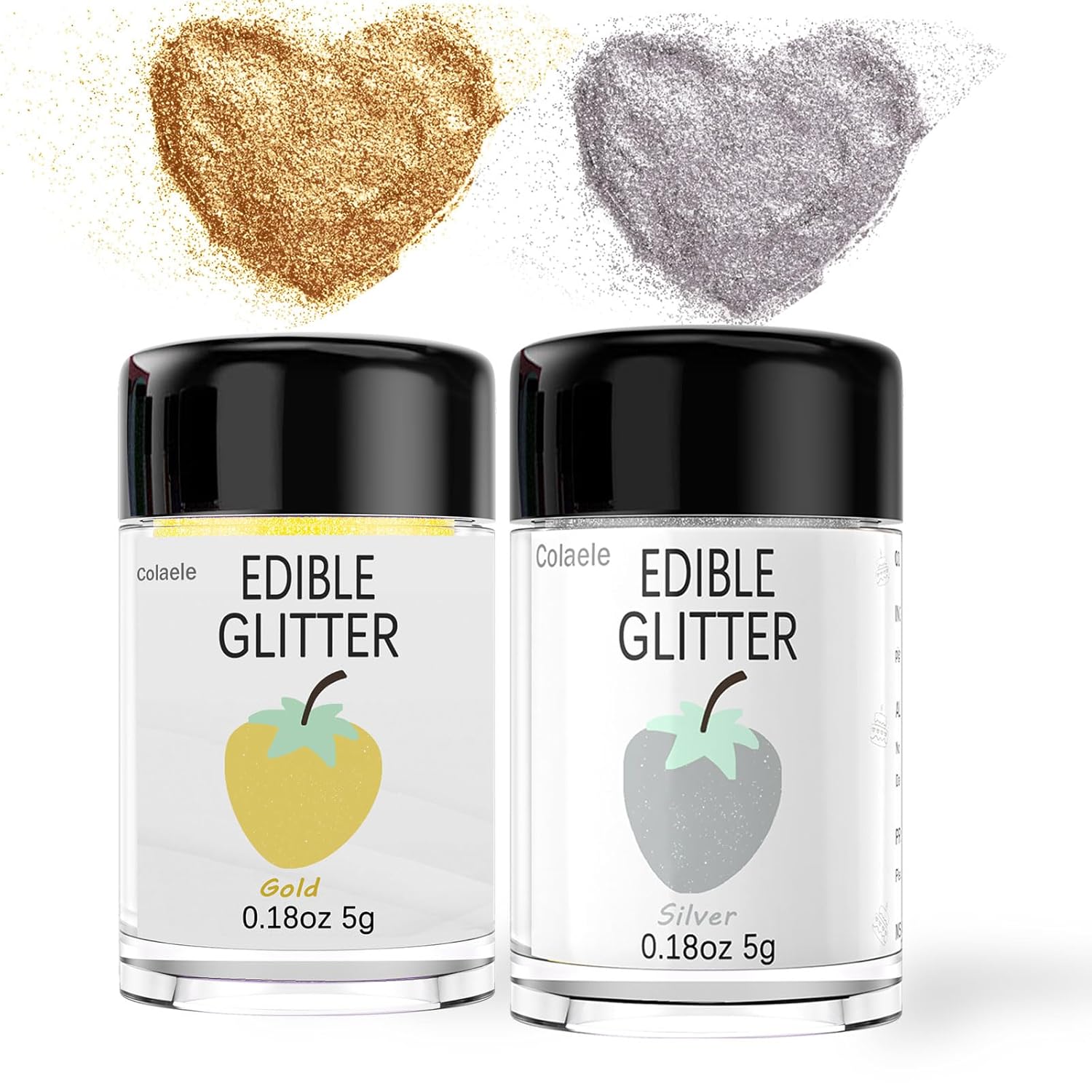 Gold Silver Edible Glitter Glimmer Powder for Cakes Drinks - Colaele 5 grams Food Grade Luster Dust Metallic Food Decorating Sprinkle Disco Brew Dust for Cake Decorations Wine Beverage Dessert, Vegan