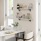 RICHFOCUS Floating Shelves for Wall Decor, 39.4W x 8D Wall Shelves Set of 2, 8 Inch Deep Rustic Wood Shelves Wall Mounted with Brackets, Long Floating Shelves for Living Room Bedroom Kitchen, White