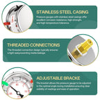 -30inHG-30psi Stainless Steel Glycerin Liquid Filled Vacuum Pressure Gauge 1/4" NPT 2.5" Face Dial Center Back Mount, for Water, Oil and Air Pressure Testing (with Range Mark Pointer)