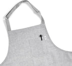 Solino Home Linen Bib Apron for Men & Women - Oyster Grey/Soft Grey Kitchen Apron with Front Pockets - Handcrafted from European Flax