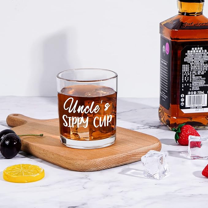 Futtumy Funny Uncle’s Sippy Cup Whiskey Glass, Gifts for Uncle, Uncle Christmas Gifts, Uncles Whiskey Glass for Men on Birthday Christmas Father’s Day, Uncles Gift from Aunt Nephew Niece, 10 Oz