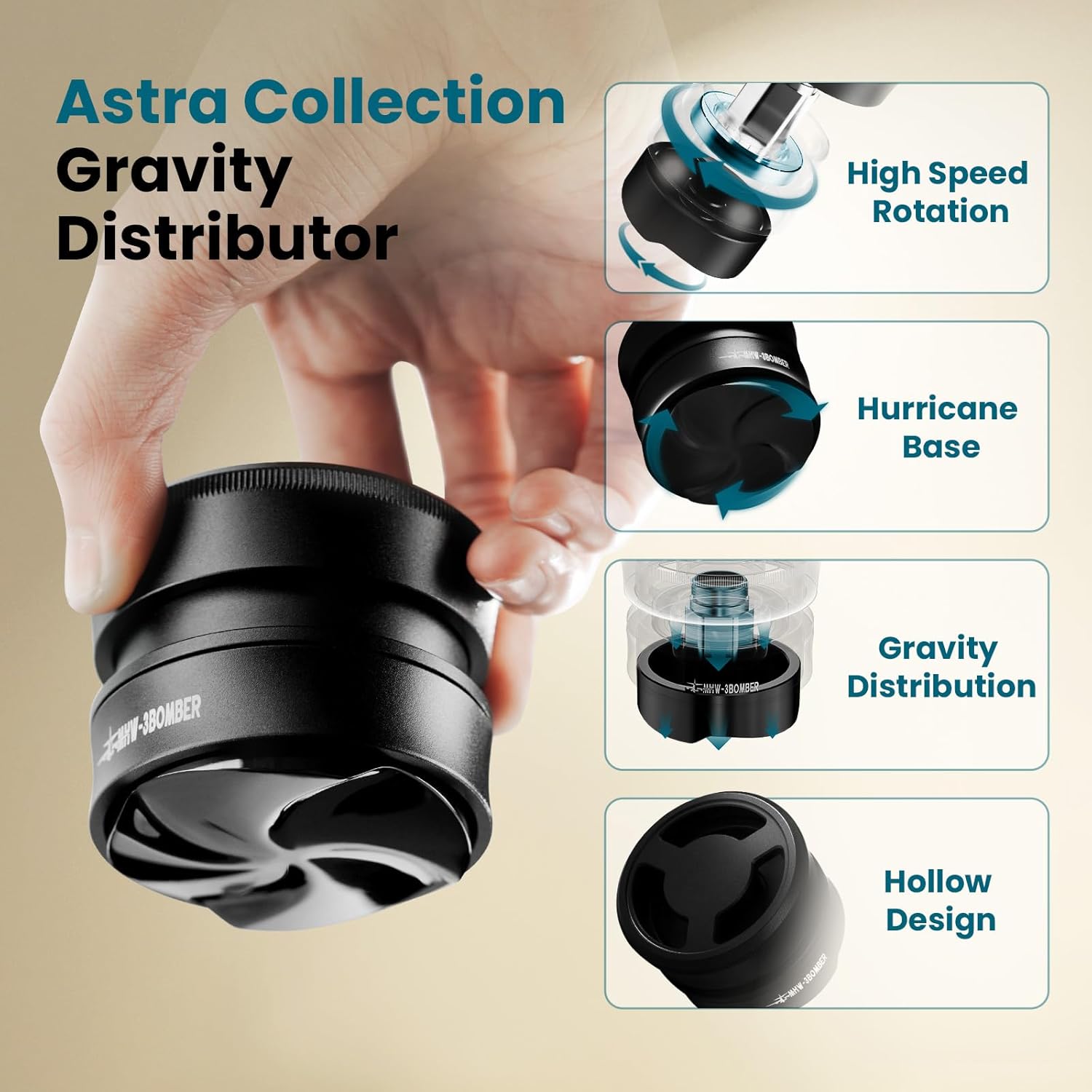 MHW-3BOMBER 53.3mm Coffee Distributor for Breville, Gravity Espresso Distribution Tool with Adaptive Height for Barista, Coffee Leveler for 53mm/54mm Portafilter, Astra Distributor, T7020-OS