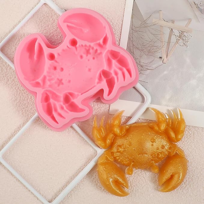 1 Pcs Cute Crab Chocolate Silicone Mold, Ocean Theme Cake Decoration Fondant Mold, for Summer Party Cupcake Toppers Cookies Candy Chocolate Gum Resin Modeling Clay Plaster Soap Reusable