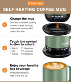 Self Heating Coffee Mug T1-16oz Fast Heating & Ultra Long-Lasting Battery Life, Heated Coffee Mug Up to 149℉ - Touch & App Controlled Coffee Mug, Birthday Gifts for Women and Men