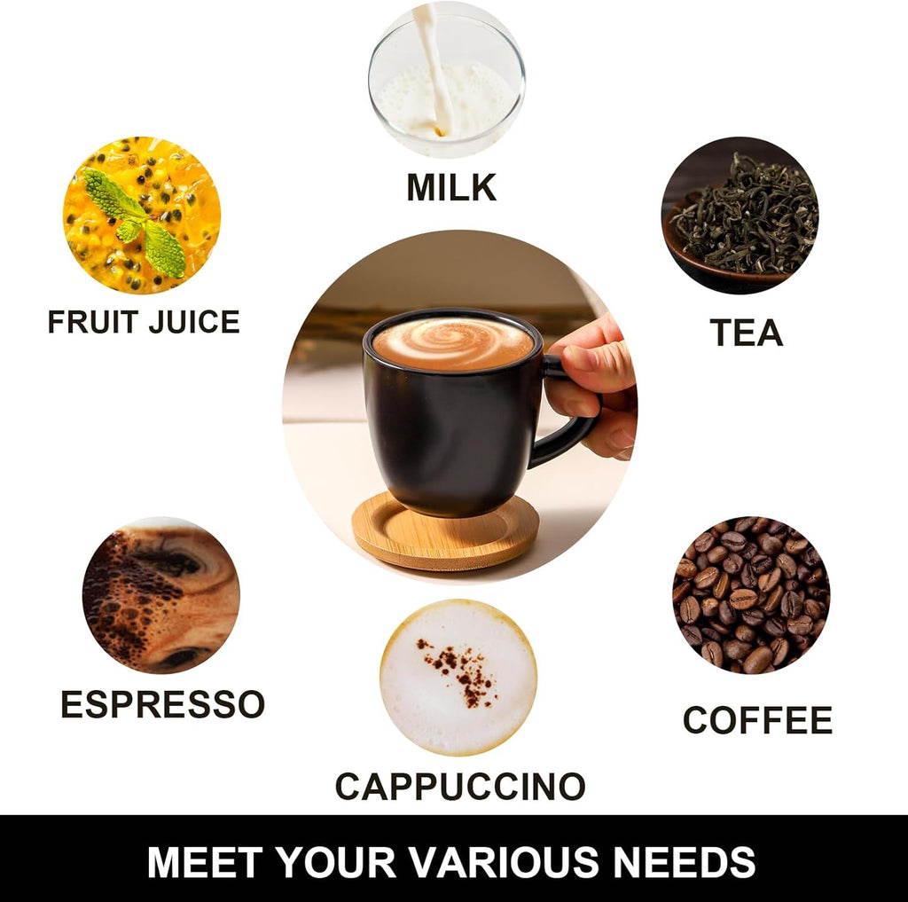 Hasense Porcelain Cappuccino Cups and Saucers Set of 6-6 Ounce Demitasse Espresso Mugs with Handle Perfect for Latte, Cafe Mocha, Double Shot and Tea, Black