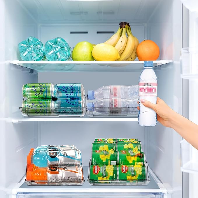 4 Packs Clear Width Adjustable Soda Can Organizer for Refrigerator Expandable Soda Can Dispenser for Beer Soda Seltzer Pop Can Soda Expand Organizer for Fridge Kitchen Pantry