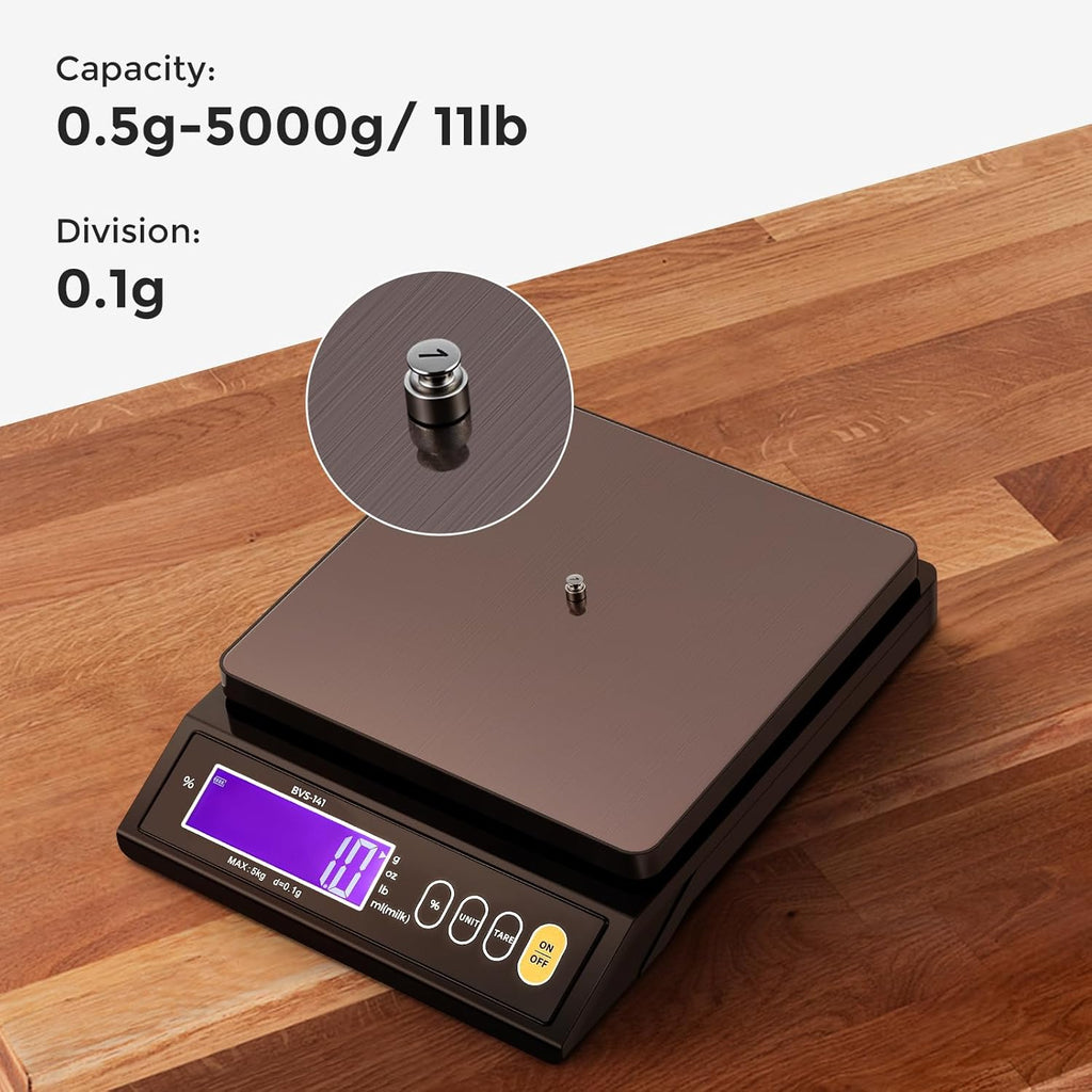 Bonvoisin Baking Scale 0.1 Gram Accuracy Digital Scale for Kitchen, Candle, Soap and Sourdough Bread Making, with Percentage Weighing Function, Weigh in Grams, Pounds and Ounces (10 lb)