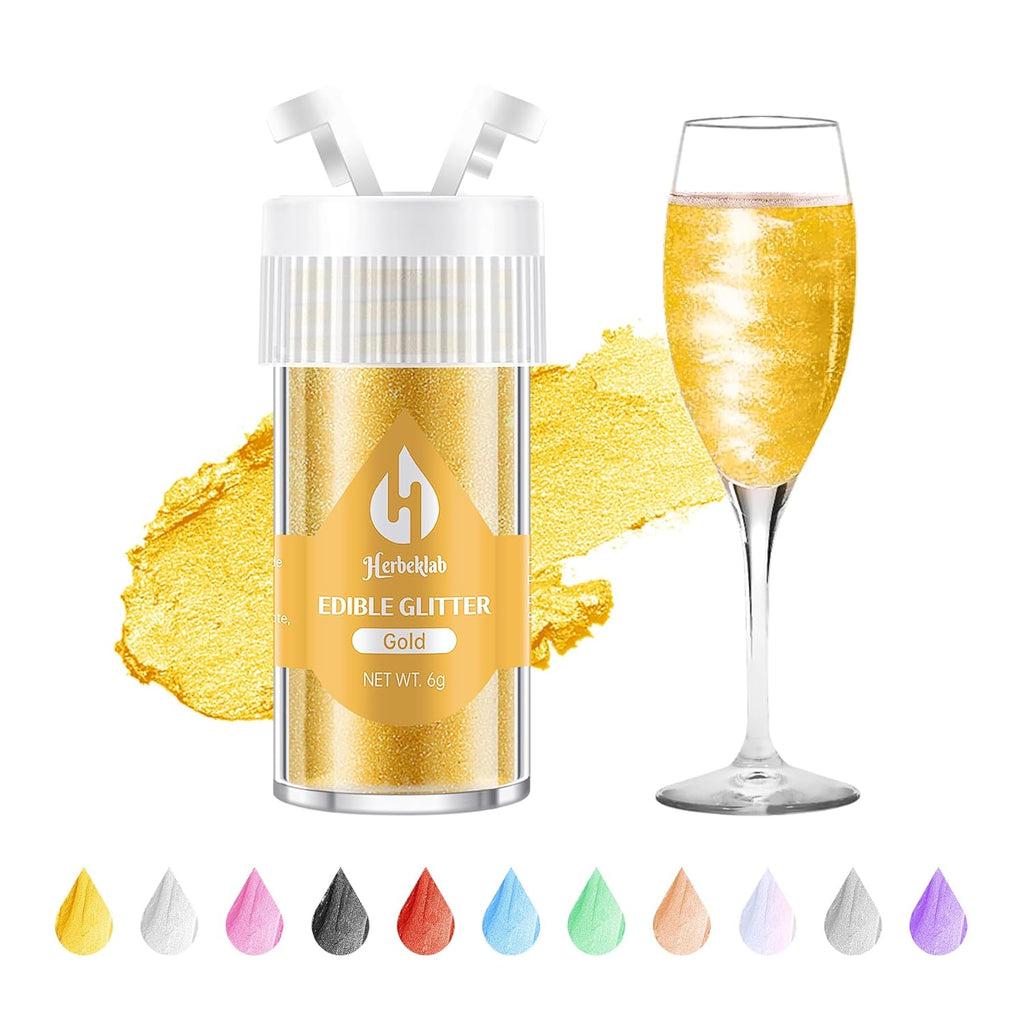 Gold Edible Glitter for Cocktails Food Grade Luster Dust Edible Gold Drink Glitter Metallic Shimmer Powder for Cakes Beverage Chocolate, 6g