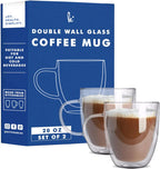 Kitchables Double Walled Glass Coffee Mugs Set of 2, 20oz Insulated Glass Coffee Mugs for Cappuccino, Latte, Tea, Espresso - Latte cup - Tazas Para Cafe