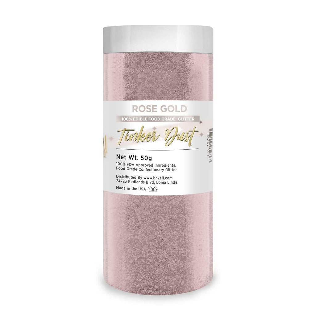 BAKELL Rose Gold Edible Glitter, 50 Grams | TINKER DUST Edible Glitter | KOSHER Certified | 100% Edible Glitter | Cakes, Cupcakes, Cake Pops, Drinks, Dessert Vegan Glitter & Dusts (50g, Rose Gold)